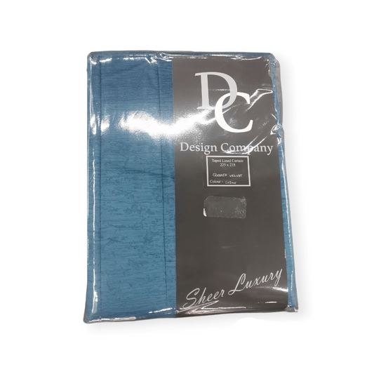 DC Crushed Velvet Taped Lined Curtain Ready To Hang 225 x 218cm Cobalt