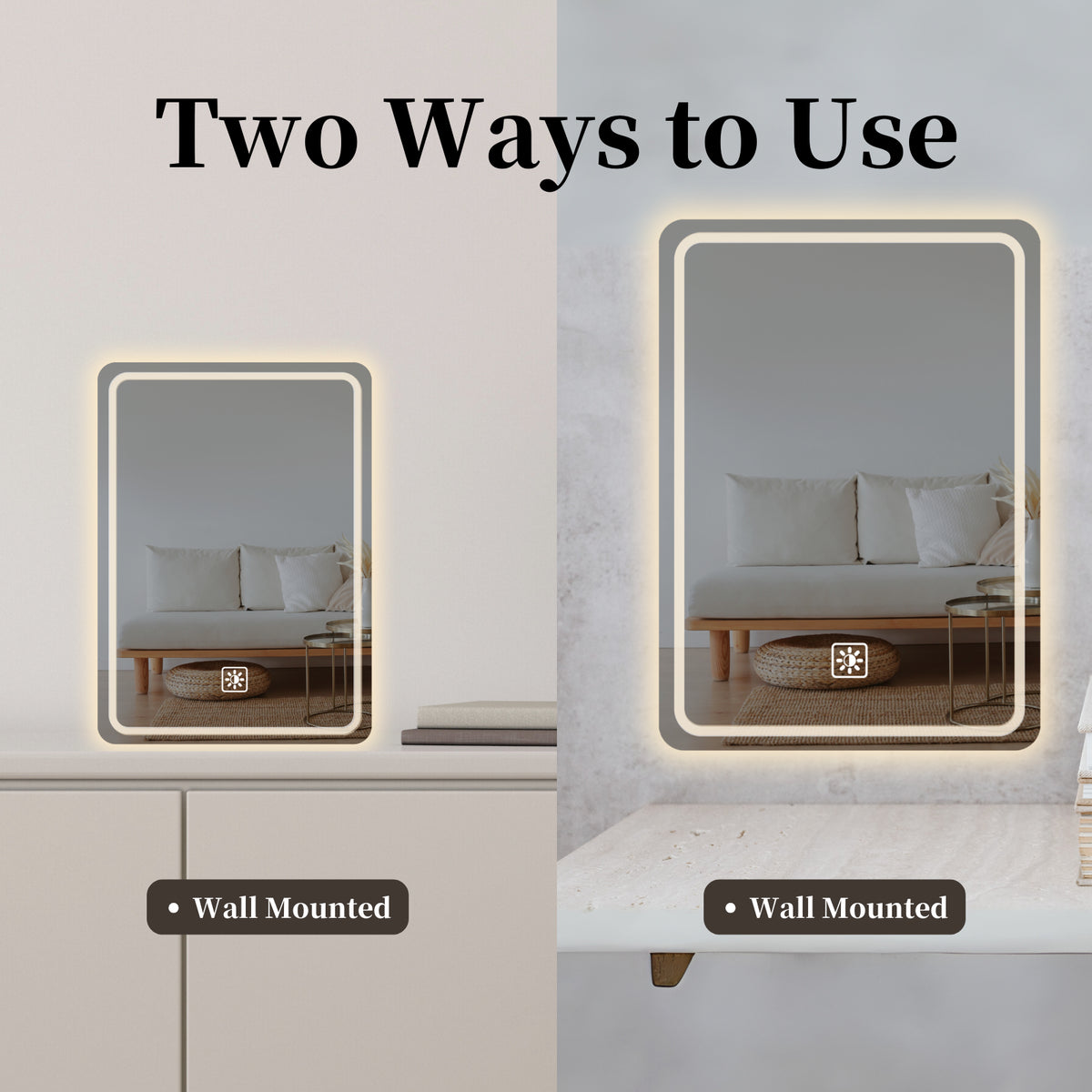 LED Bathroom Mirror,Bathroom Mirror With Front And Back Lights - Yellow