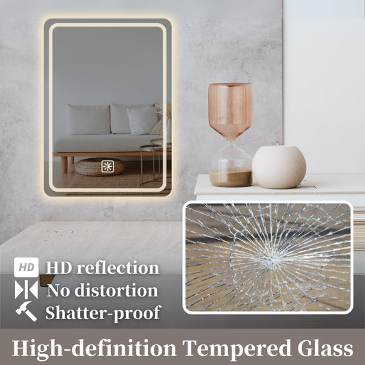 LED Bathroom Mirror,Bathroom Mirror With Front And Back Lights - Yellow