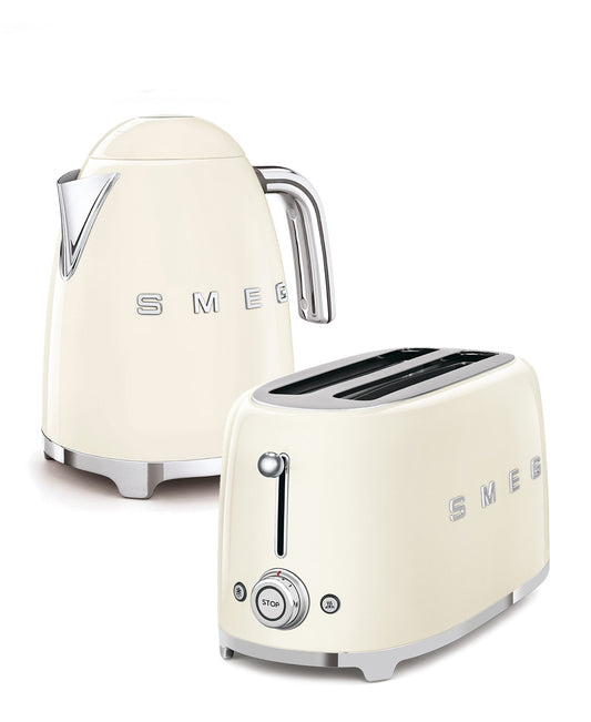 Smeg 4 Slice Toaster & 1.7L Kettle Breakfast Pack - Cream