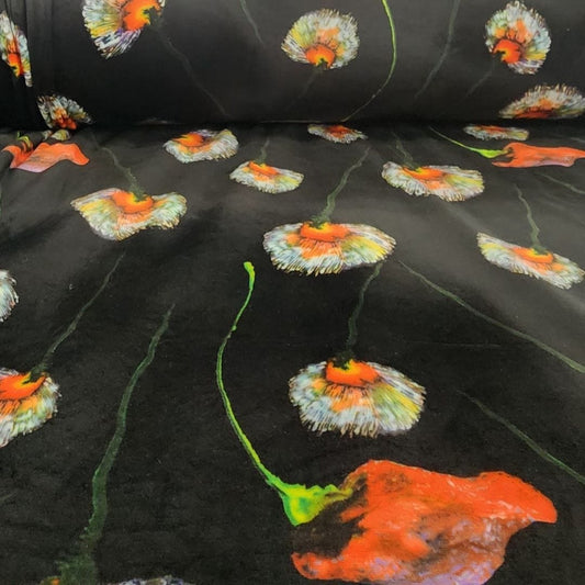 Printed Stretch Velvet Fabric 150cm Black