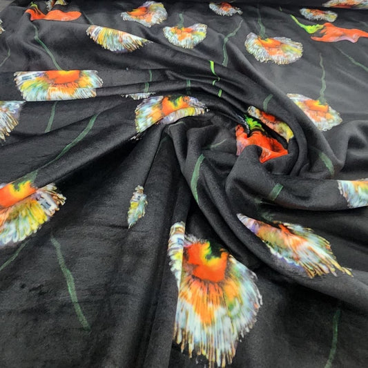 Printed Stretch Velvet Fabric 150cm Black