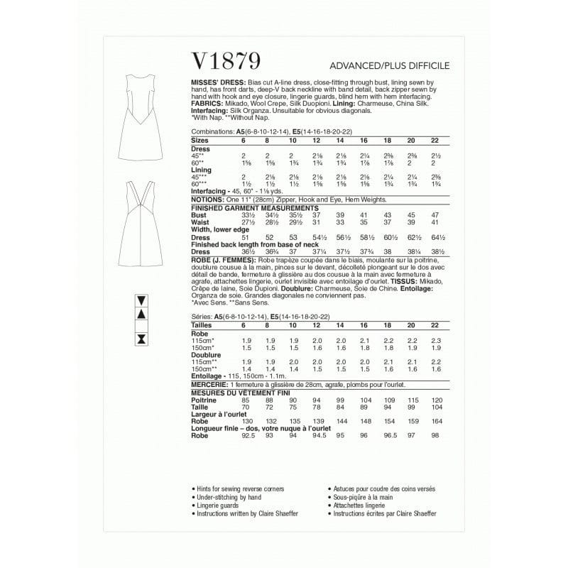 Vogue Dress Pattern V1879-A5 (6-8-10-12-14)