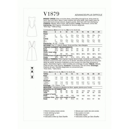 Vogue Dress Pattern V1879-A5 (6-8-10-12-14)