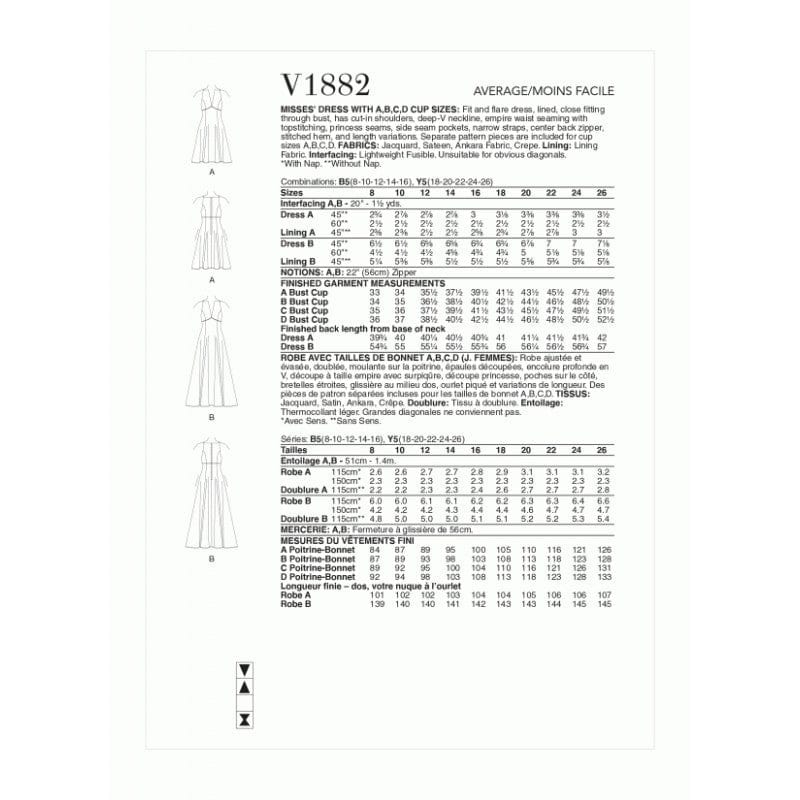 Vogue Dress Pattern V1882-Y5 (18-20-22-24-26)