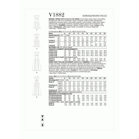 Vogue Dress Pattern V1882-Y5 (18-20-22-24-26)