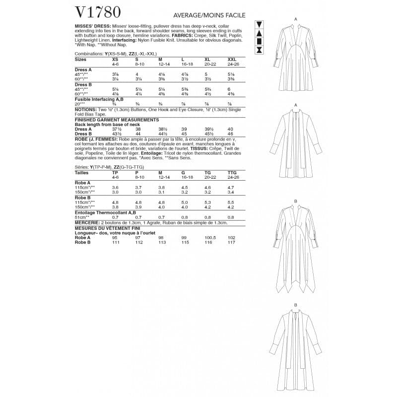 Vogue Pattern V1780-Y( SML,MED & LRG)